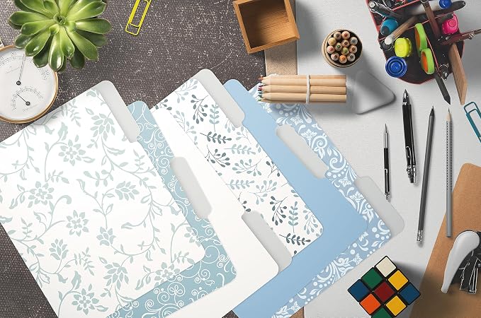 Better Office Products Decorative File Folders, 18 Pack, 9 Floral & Paisley Designs + 9 Matching Solid Colors, Heavyweight, Letter Size (9.5" x 11.5") with 1/3 Cut Tab, Laminated, Fashion Folders