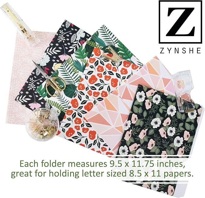 Cute File Folders, Set of 12 3-Tab Letter Size Decorative File Folders Boho Colored Manilla 8.5 x 11 Filing – Pretty Designer Home Office School Supplies (Enchantment)