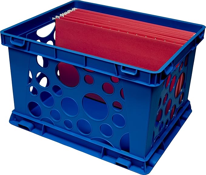 Storex Premium File Crate with Handles – Letter and Legal Document and Folder Storage, Classroom Blue 3-Pack (61460U03C)