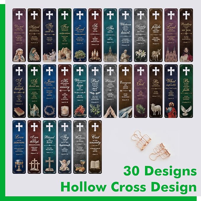 120 PCS Bible Bookmarks, 30 Designs with Hollow Cross Double Sided Printing Bookmarks, Christian Motivational Bookmarks for Women, Men, Church, Book Lovers (1.8” x 7.1”)