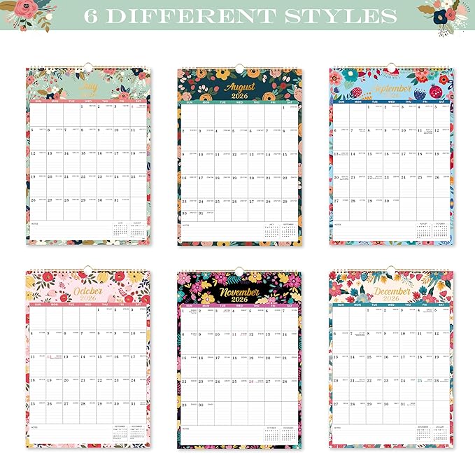 Calendar 2026-2027- Wall Calendar 2026-2027, 18 Monthly Calendar from Jul. 2026 - Dec. 2027, 12" x 17", Wall Calendar With Twin-Wire Binding - Green