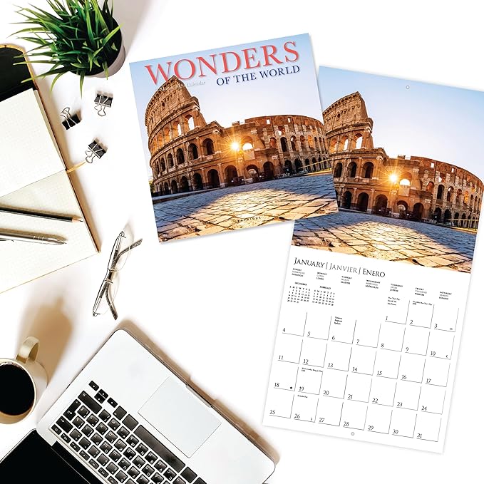 Graphique 2026 Wonders of the World Wall Calendar | 12” x 12” | Thick Paper | Home & Office Organizer | Large Monthly Grid | 3 Languages & Marked Holidays | 4 Month Preview Page for 2027