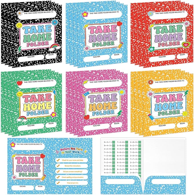 24PCS Homework 2 Pocket Folders Bulk for Students Take Home Folders A4 Letter Size Composition Notebook Classwork Homework Organizer for Home Office Teachers Educational Supply 9.45 x 12.2 Inch