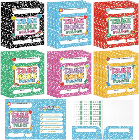 24PCS Homework 2 Pocket Folders Bulk for Students Take Home Folders A4 Letter Size Composition Notebook Classwork Homework Organizer for Home Office Teachers Educational Supply 9.45 x 12.2 Inch