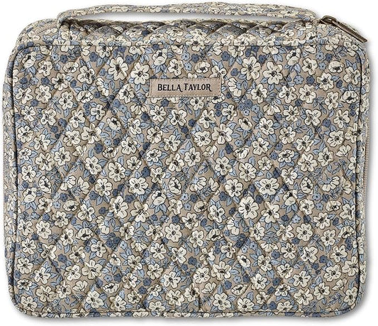 Bella Taylor Quilted Bible Cover for Women - Large Study Bible Case - Khaki Floral
