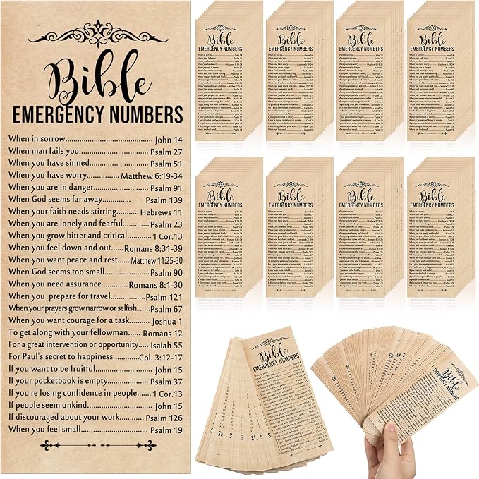 Motiskyy 200 Set Christian Bible Verse Gifts Bulk Emergency Numbers Bookmarks Religious Scripture Church Welcome Card for Sunday School Coworker Staff Boss Appreciation Gift(Retro Color)