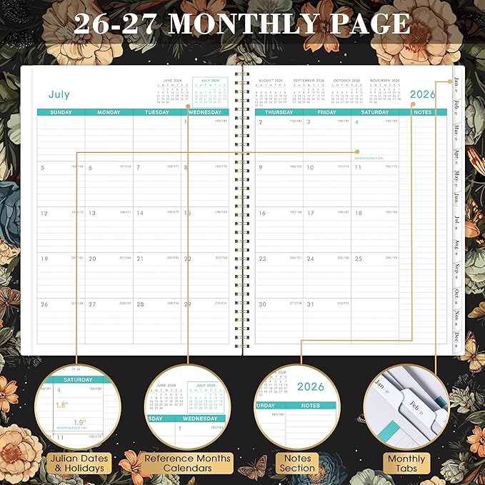 Pinchoco Monthly Planner 2026-2027, Jul 2026 - Dec 2027 Planner, 18 Month Calendar with Tabs, Perforated Page, and Back Pocket, 8.5" x 11", Planner 2026-2027 for Home School Office