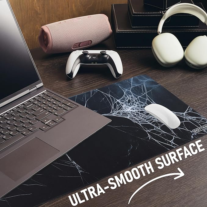 XL (31.5×11.8 in) Spider Web Mouse Pad for Desk - Large Desk Mat for Keyboard and Mouse - PC Horror Gaming Mousepad with Non-Slip Water-Resistant Rubber Base, Stitched Edges (80x30 cm)