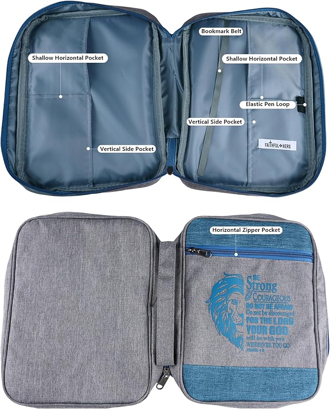 Faithful Hers Bible Cover for Mens Bible Case with 6 highlighters Lightweight Nylon Carrying Bag Multifunction Church Study Book Carrier with Handle Christian Gifts