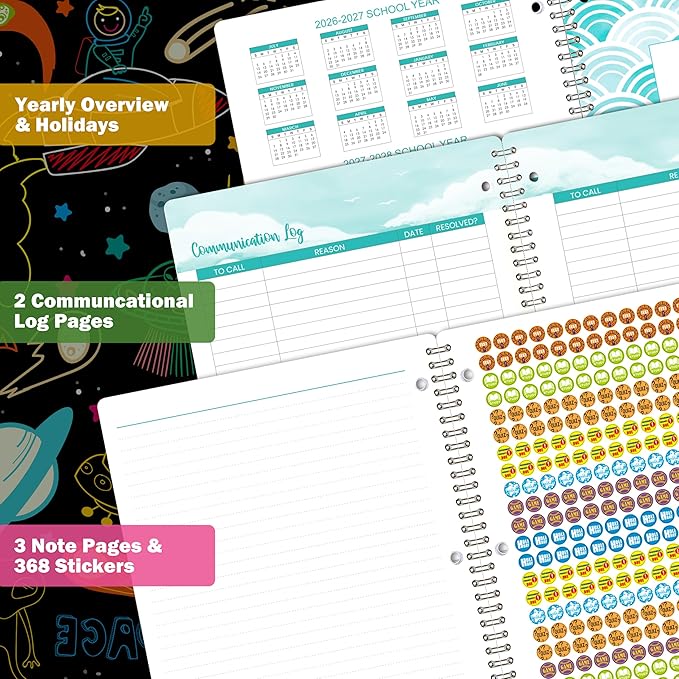 Student Planner 2026-2027 - Academic Planner 2026-2027, Aug. 2026 - Jun. 2027, Weekly and Monthly School Planner For Student, Stickers & Subject Function Pages, 9" x 11"(A4 Size), Doodle Space Style