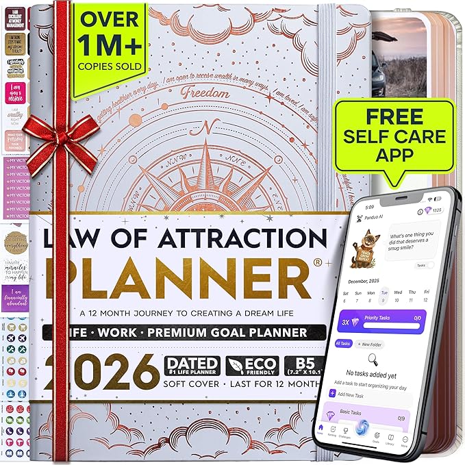 Deluxe 2026 Planner Weekly and Monthly | Law of Attraction Planner with Productivity App | 12-Month for Productivity, Gratitude & Goal Setting | Includes Foldable Vision Board, Gift Box & Stickers