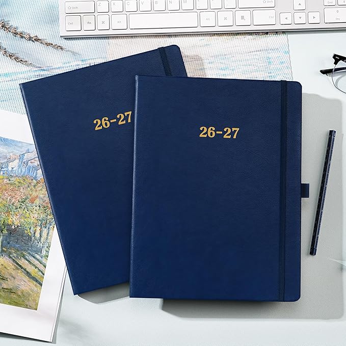2026-2027 Planner - Planner 2026-2027, 8.5"x11", July 2026 - June 2027, Leather Calendar Weekly and Monthly Planner 26-27, Leather Hardcover, Pen Loop, Elastic Closure, Pocket - Navy