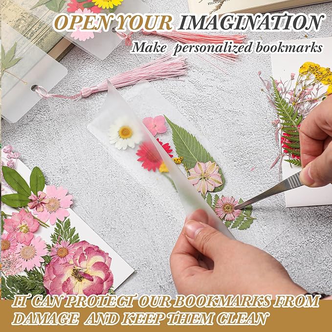 Fuyoooo 376 Pcs Dried Flower Bookmark Making Kit, DIY Bookmark Laminating Pouches with Tassels and Puncher, Handmade Craft Kit for Women, DIY Gifts for Book Lovers (Pink,2 x 6 Inch)