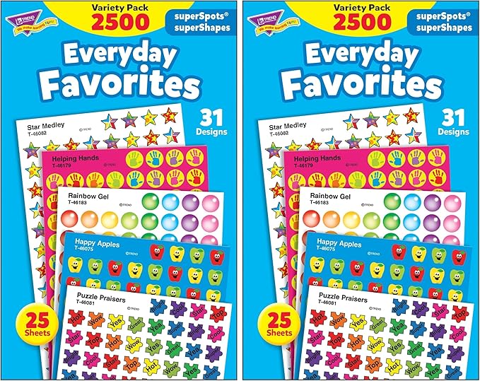 Trend Everyday Favorites superSpots/superShapes Variety Pack, Classroom Incentives, 2500 Count (Pack of 2)