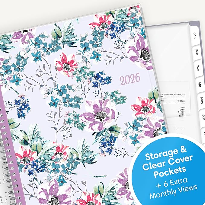 Blue Sky 2026 Weekly and Monthly Planner Calendar, January 2026 - December 2026, 8.5" x 11", Clear Pocket Cover, Laminated Tabs, Durable Twin Wire Binding, Storage Pocket, Laila