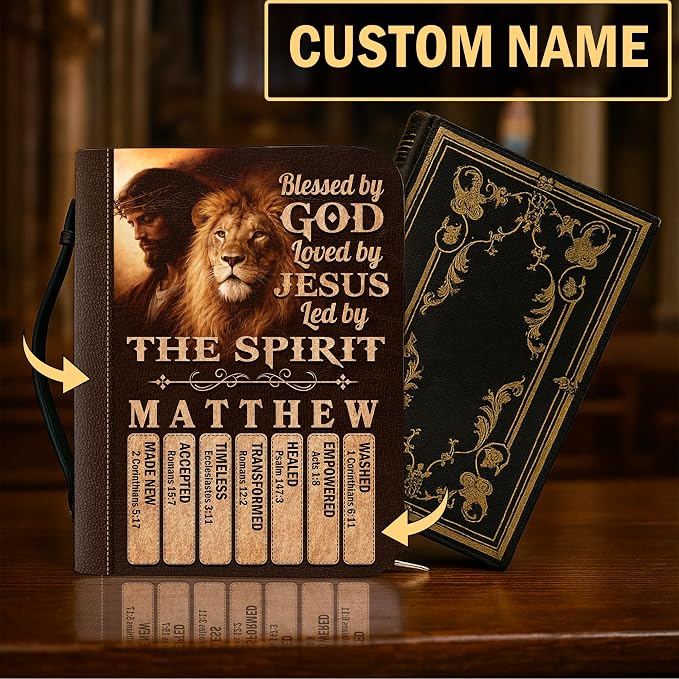 Personalized Man of God Bible Cover, God Says I Am Bible Case PU Leather, Bible Holder Handle Zipper, Faith Scripture with Name Case Bag, Religious Gifts for Church Christians Women Men (03)