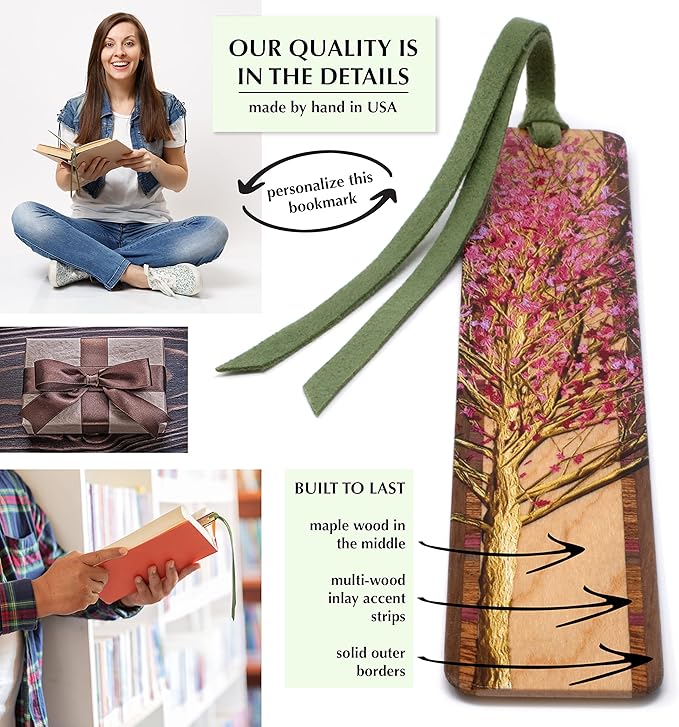 Cherry Tree Personalized Wooden Bookmark | Custom Japanese Sakura Cherry Blossom Gift for Gardeners, Flower Lovers, Nature Lovers, Tree Lovers & Readers | Handmade in the USA