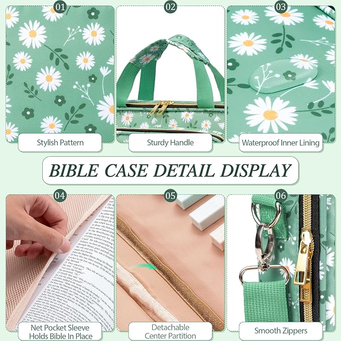Bible Cover Case for Women, Large Bible Bag w/Shoulder Strap, Bible Study Supplies Journaling Kit Book Carrying Case with Accessories Pastel Highlighters 75 Tabs, Christian Gifts for Women Mom Friends
