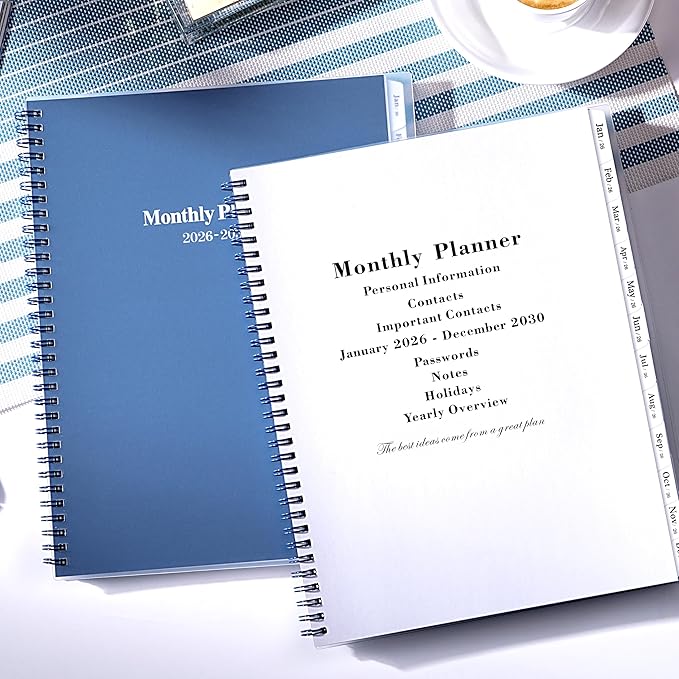 2026-2030 Monthly Planner/Calendar - Jan 2026 - Dec 2030, 5 Year Planner with Tabs & Celebrity Quotes, 9" x 11", 60 Monthly Calendar 2026-2030, Two-Side Pocket, Suitable for Long-Term Planning - Blue
