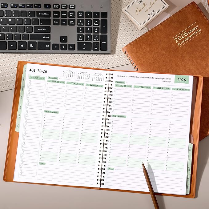 2026 Planner - Planner 2026 Weekly and Monthly, 11.38'' x 8.74'', 2026 Calendar Leather Planner, JAN 2026 - DEC 2026, Daily Hourly Appointment Book, To Do List, Monthly Tabs, Faux Soft Leather, Back Pockets - Brown