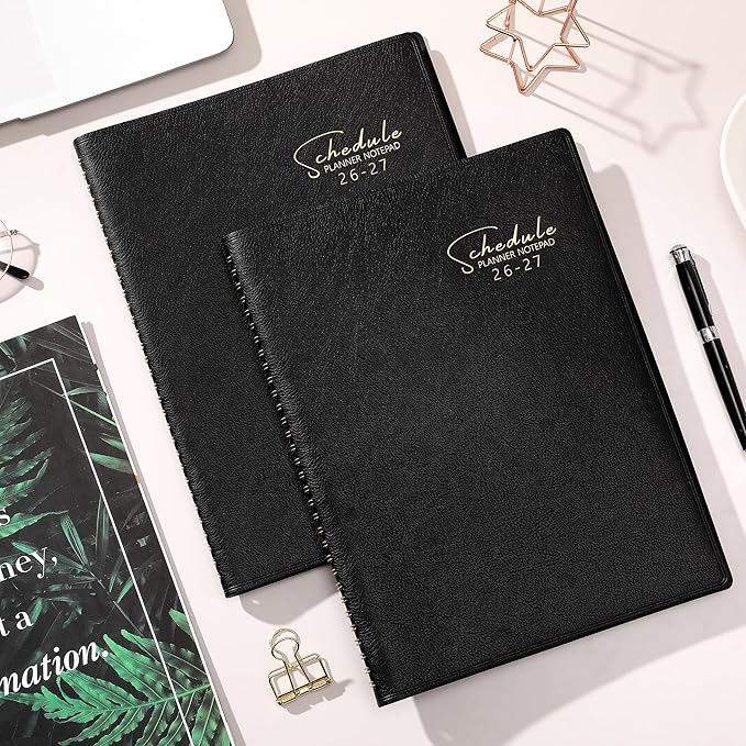 Planner 2026-2027 - Business Planner 2026-2027, 3-Tier Schedule Planning Notepad, JUL 2026 - JUN 2027, Appointment Book, 8.74" x 11.38", 60 Minutes Intervals + Leather Cover + Monthly Tabs + Pocket - Black