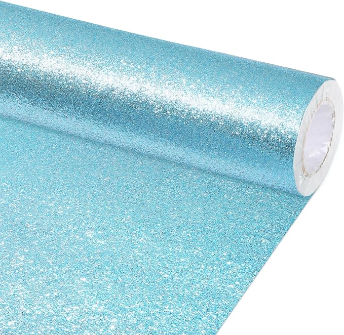 gisgfim 16" x20ft Glitter Bulletin Board Paper Roll Sparkle Color Bulletin Board Background Poster Paper Non Fading Gift Wrapping DIY Art Crafts for Office Classroom Decoration, Light Blue