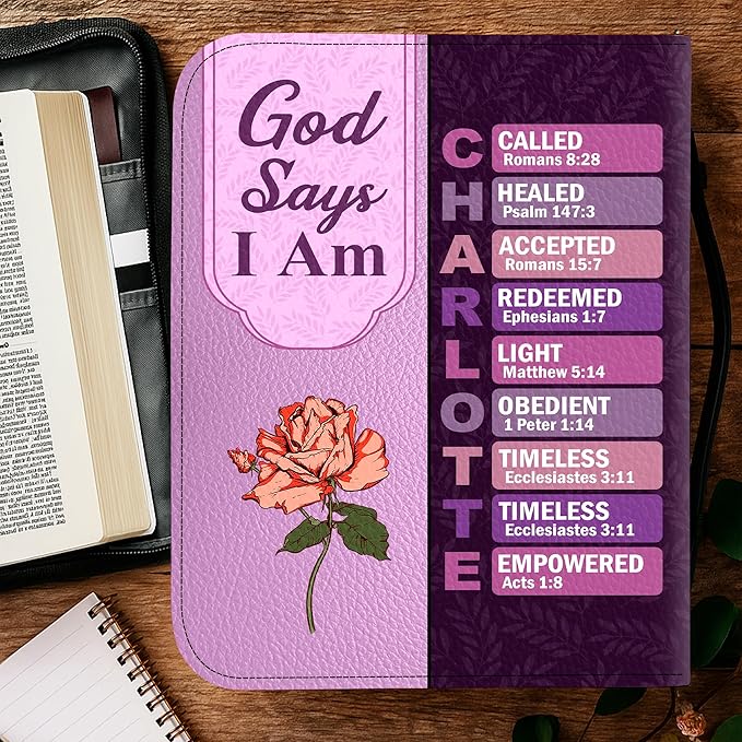 Personalized Man of God Bible Cover, God Says I Am Bible Case PU Leather, Bible Holder Handle Zipper, Faith Scripture with Name Case Bag, Religious Gifts for Church Christians Women Men (GOD-05)