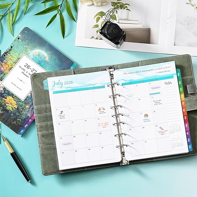 2026-2027 Planner Refills - Planner Refills 2026-2027, JUL 2026 - JUN 2027, 5-1/2" x 8-1/4", A5 Planner Inserts, 26-27 Planner Weekly and Monthly with 7-Hole Punched, Colorful Tabs - Dreaming Moon