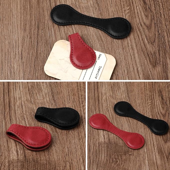 Dimeho 2 Pcs Leather Magnet Bookmark Retro Book Page Holder Vintage Page Marker Clip Handmade Cute Reading Accessories for Women Bookworm Book Lovers Reader Gift(Black+red)