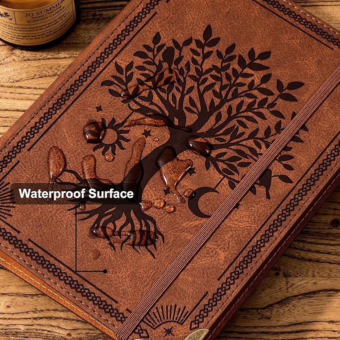 Ovesmusl PU Leather A6 Binder 6 Ring Mini Loose Leaf Binder 5.5”x7.5” No Inserts A6 Planner Binder Leather Cover Refillable Journal Cover, Brown Tree