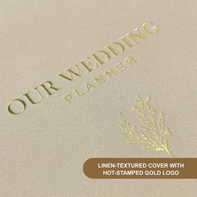 LADY&HOME Wedding Planner Book and Organizer, Linen Cover Wedding Planner Book, Bridal Planning Binder for Bride to be Gifts with Calendars, Checklist and Pockets (Apricot)