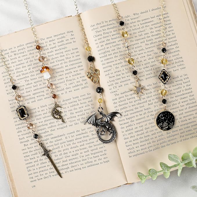 Fantasy Sword Metal Bookmark - Unique Snakes Crane Charm Book Marks Crystal Beads Chain Page Mark Bookish Birthday Gifts School Reading Accessories for Women Students Teachers Lovers Readers