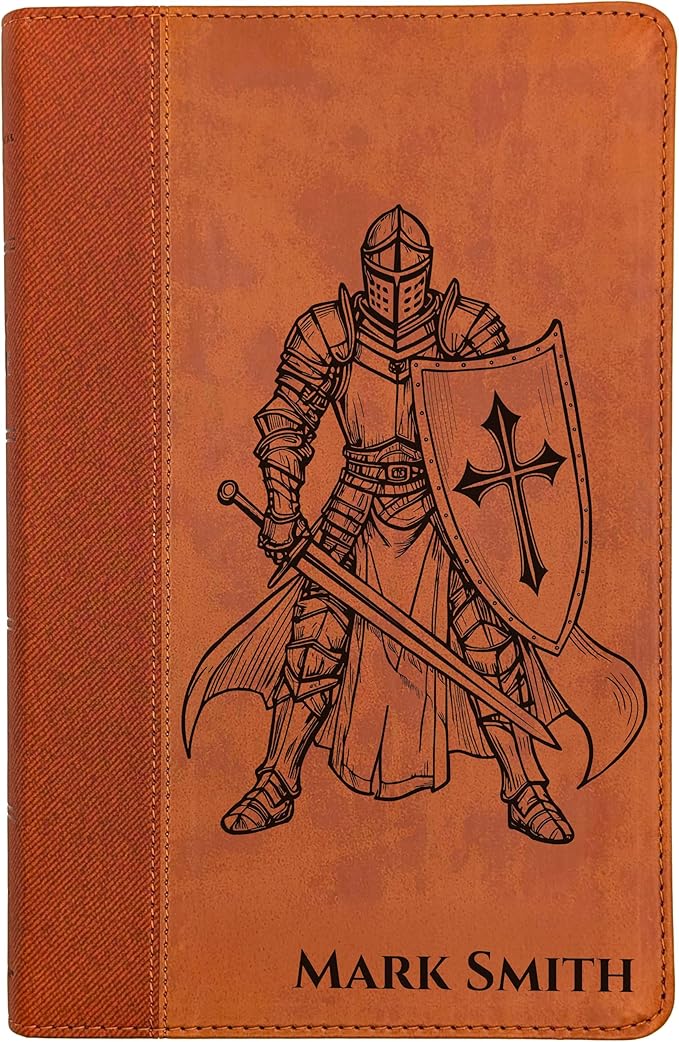 Farm and Posh Personalized NIV Personal Bible with Crown of Thorns | Large Print (Brown Knight Standing Solo)