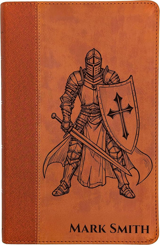 Farm and Posh Personalized NIV Personal Bible with Crown of Thorns | Large Print (Brown Knight Standing Solo)