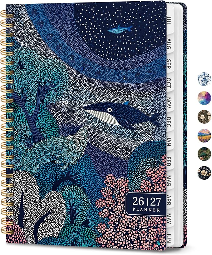 Planner 2026–2027, Academic Planner Weekly and Monthly Calendar Jul 2026 – Jun 2027 Hardcover Planner with Tabs and Pocket, Spiral Bound Agenda Book for Student & Teacher, 6.3" x 8.5", Ocean Murmur