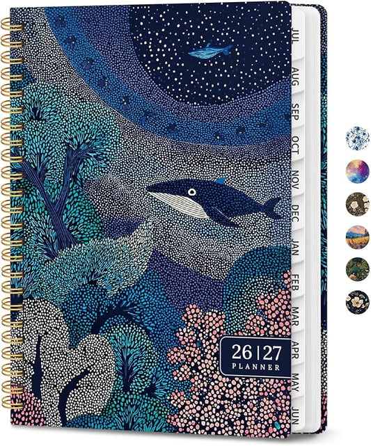 Planner 2026–2027, Academic Planner Weekly and Monthly Calendar Jul 2026 – Jun 2027 Hardcover Planner with Tabs and Pocket, Spiral Bound Agenda Book for Student & Teacher, 6.3" x 8.5", Ocean Murmur