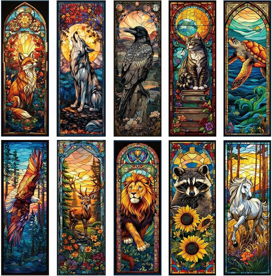 Cute Animals Bookmark Gifts - 10 Pcs Fantasy Cool Cats Stained Glass Art Bookmarks for Women Book Lovers Students Pretty Page Marks School Reading Accessories Bookish Birthday Graduation Gift