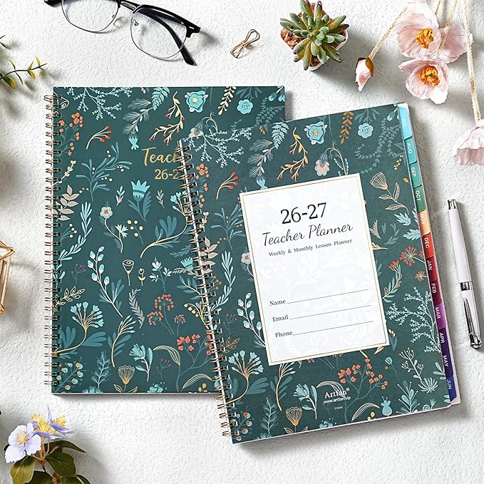Teacher Planner 2026-2027- Teacher Planner, Teacher Lesson Planner from July 2026 to June 2027, 9" x 11", Spiral Bound,Lesson Plan Book with Colourful Monthly Tabs, Inner Pocket