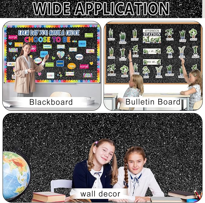 Glitter Bulletin Board Roll Black Bulletin Board Paper Sparkle Black Wrapping DIY Art Crafts Fade Resistant Wrinkle Resistant Poster for Classroom Office Home Backdrop Decoration 15.7" x 40 Ft