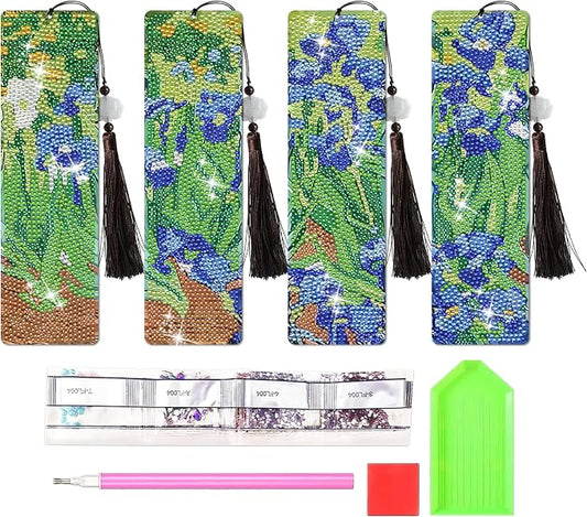 4 PCS Diamond Art Bookmarks Van Gogh Iris, DIY Acrylic Diamond Painting Bookmarks Kits for Adult Reader and Crafts Lovers