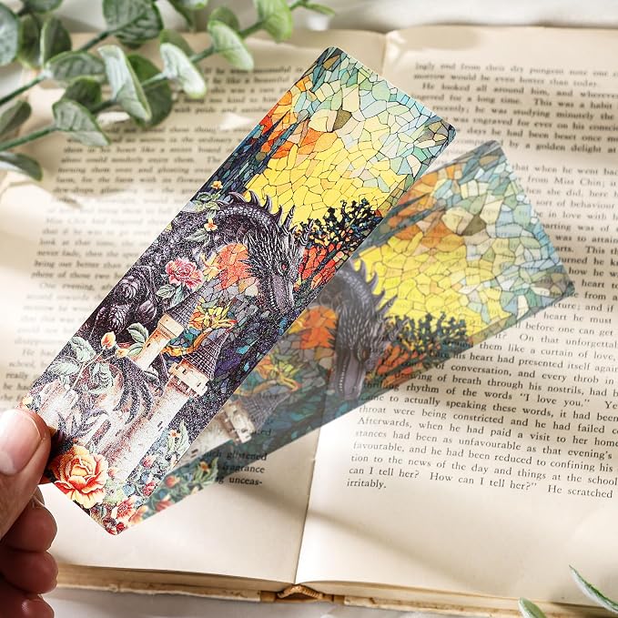Fantasy Dragon Bookmark Gifts - 10 Pcs Personalized Vintage Stained Glass Bookmarks for Men Women Book Lovers Flower Page Marks School Reading Accessories Bookish Gift for Birthday Christmas