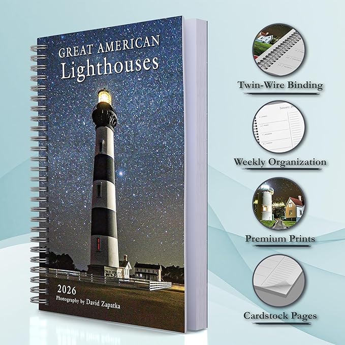 2026 Planner, Weekly & Monthly 12-Month Planner Engagement Calendar with Coastal Photography and Nautical Scenes, 2026, 6" × 9", Great American Lighthouses