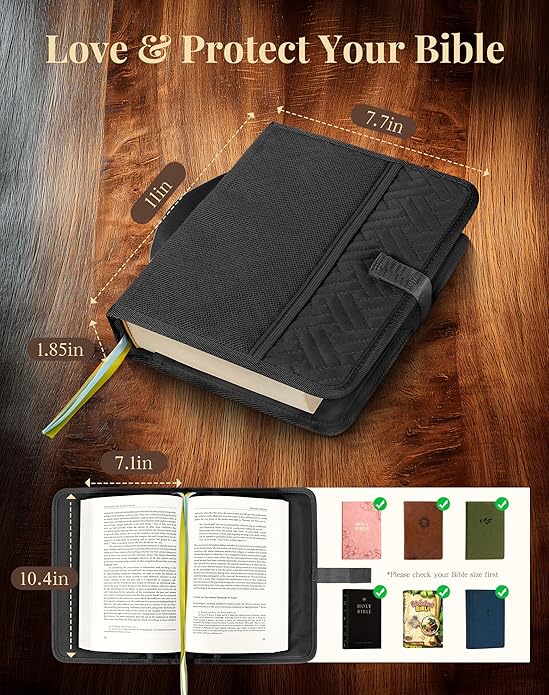 Bible Cover Case for Women, Large Bible Bag and Carrying Case with Zipper & Shoulder Strap, Bible Study Supplies Organizer