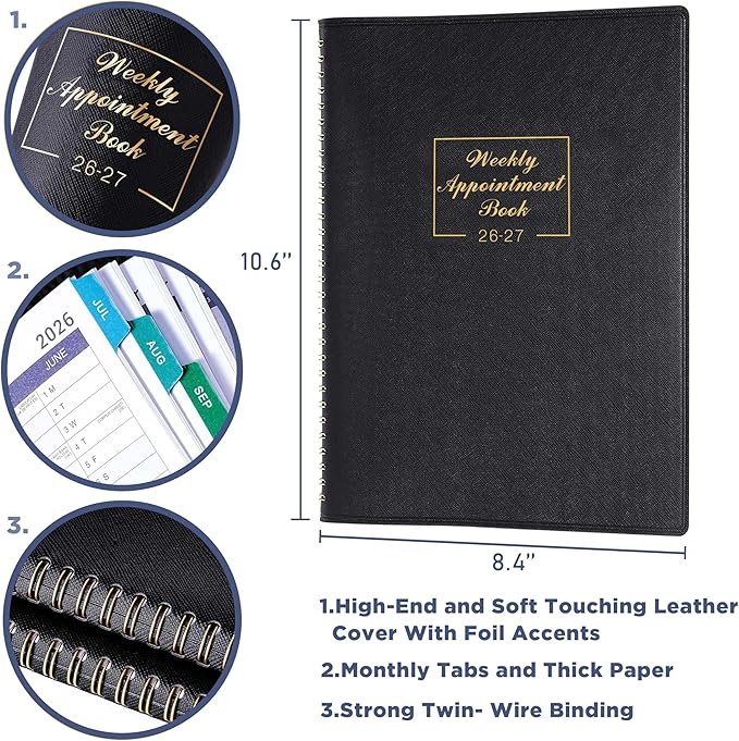 2026-2027 Weekly Appointment Book - Daily Hourly Planner 2026-2027 from Jul. 2026 - Jun. 2027, 8.5" x 11", 15-Minute Interval, Monthly Tabs, Leather Cover, Perfect for Your Life