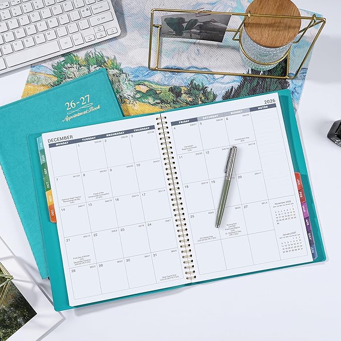 2026-2027 Weekly Appointment Book - Appointment Book 2026-2027 with Soft Cover, Jul 2026 - Jun 2027, 8.26"x 11.4", Daily/Hourly Planner with Tabs, 15 Minutes, Wirebound - Green