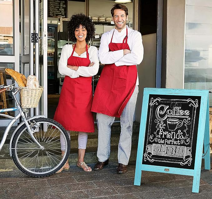 A Frame Chalkboard by HBCY Creations: 20x30 Solid Wood A-Frame Sign Robin Blue Double-Sided Magnetic Board, Chalkboard Menu Board, for Restaurants, Cafés, Weddings - Heavy Duty Hinges