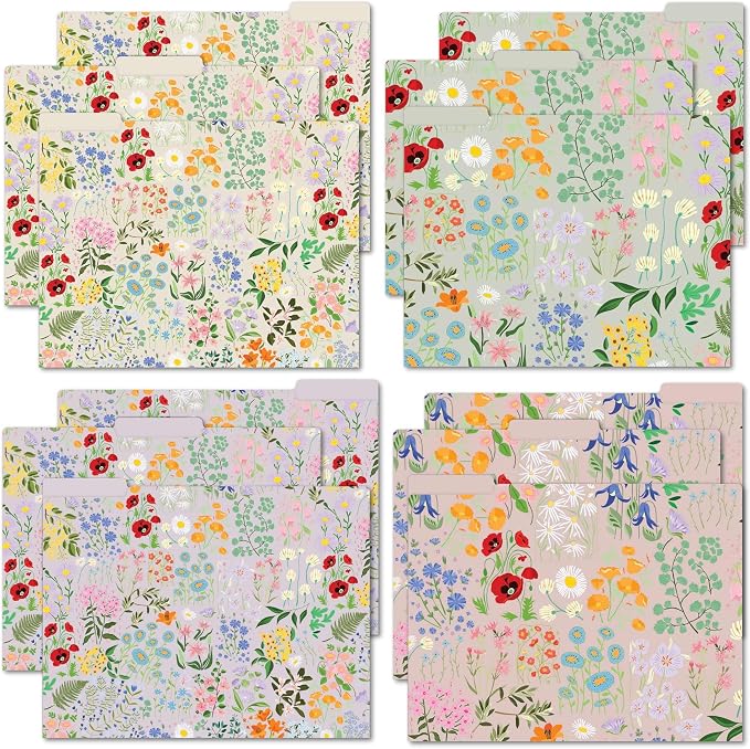 bloom daily planners Decorative File Folders - Set of 12 Letter Size (8.5” x 11”) Organizers, 1/3 Cut Tabs - Aesthetic Floral Folders for School & Office - Garden Party