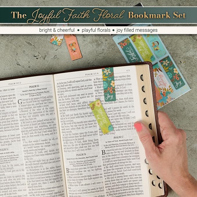 Christian Art Gifts Colorful Inspirational Magnetic Scripture Bookmark Pagemarker Set for Women: Joy of the Lord Encouraging Bible Verses, Pink, Teal, Green Floral Theme for Books, Bibles, 6 Piece Set