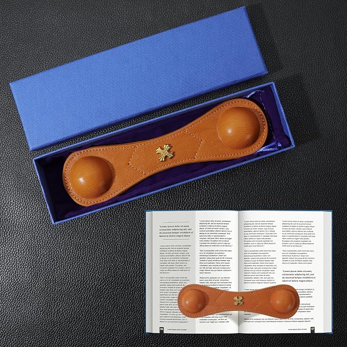 Book Weight Holder Wooden Thumb Book Page Open Weighted Bookmark Corner Reading Accessories Office Desk Decor Executive Gift for Writer Reader (BPH02-Brown)