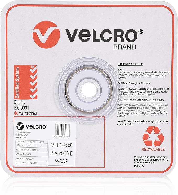 Velcro 170015 1/2in. x 25yds Back to Back Strap, White